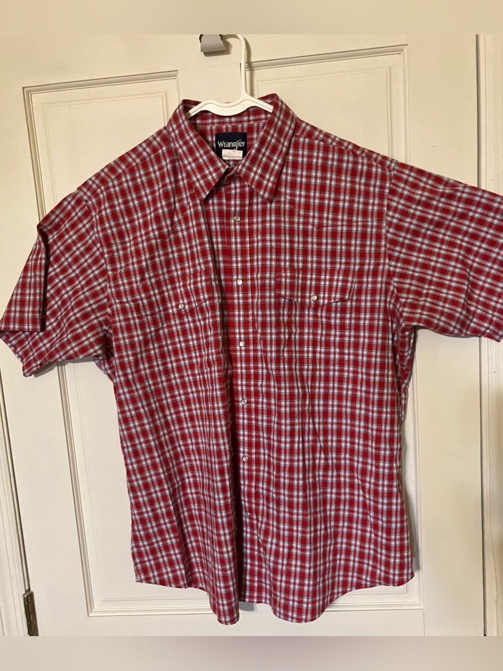 Wrangler Men’s XXL (2XL) Short Sleeve Red Plaid Pearl Button Up Western Shirt